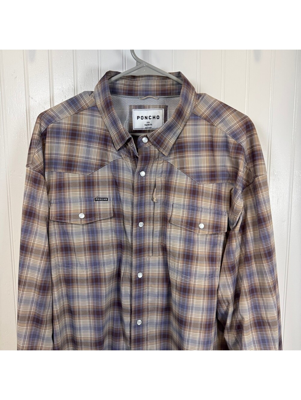 Poncho Outdoors Men's Long Sleeve Plaid Pearl Snap Fishing Shirt Size XXL